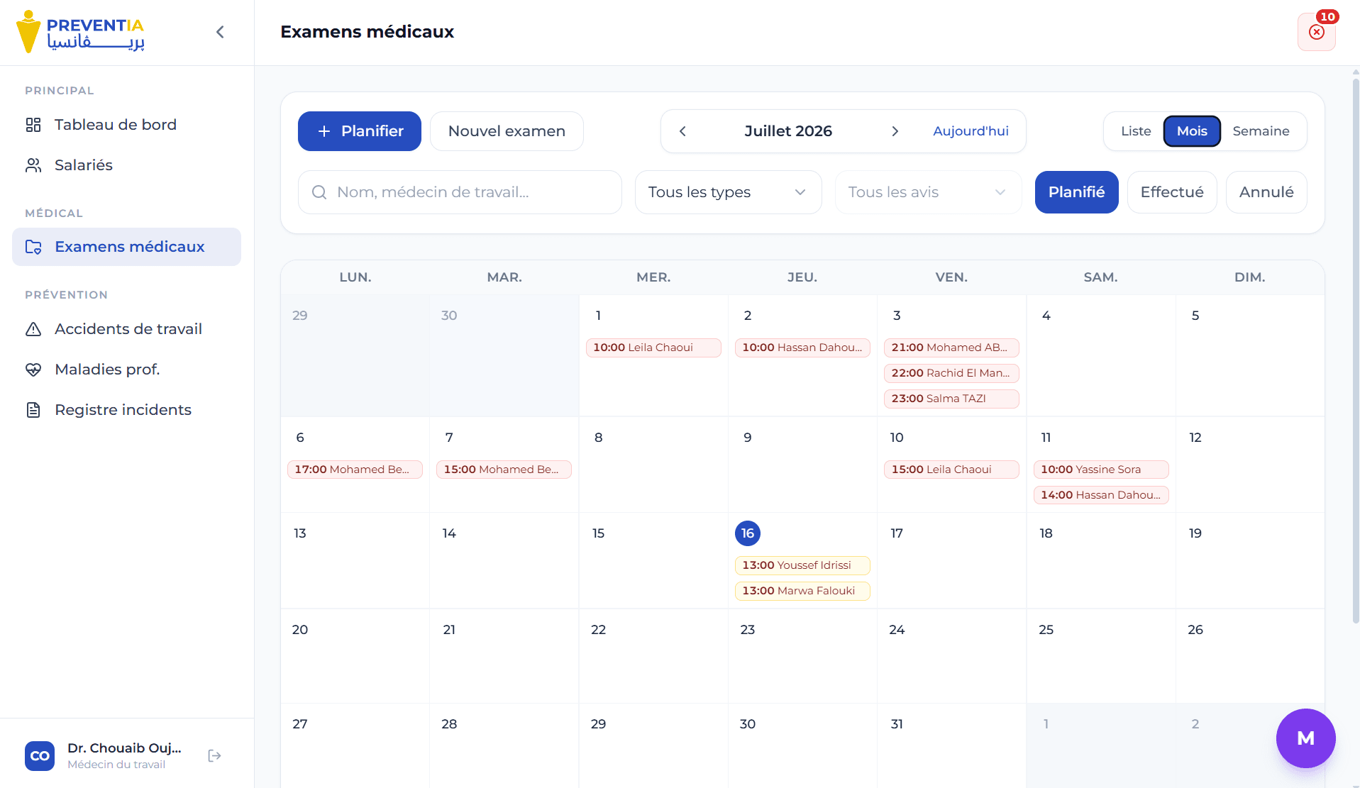 MÉDECIN DU TRAVAIL dashboard